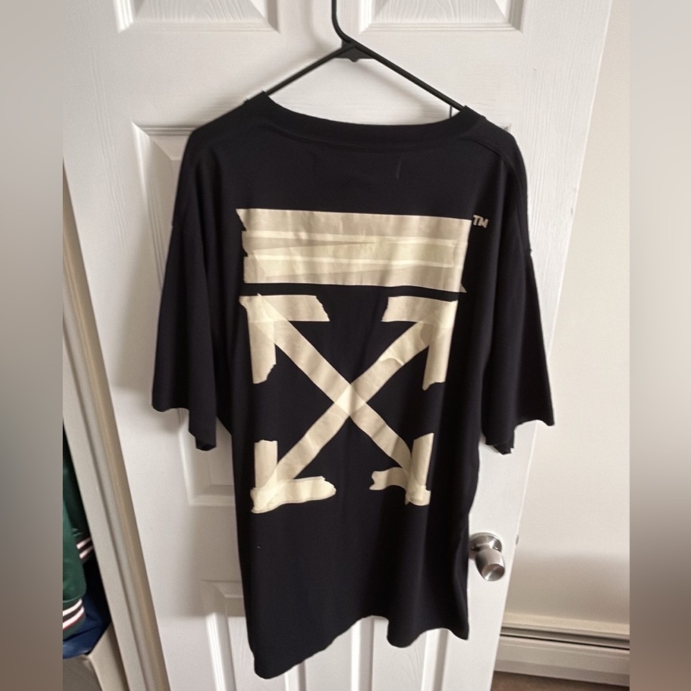 Off-White T Shirt with Painter’s Tape Logo Detail.